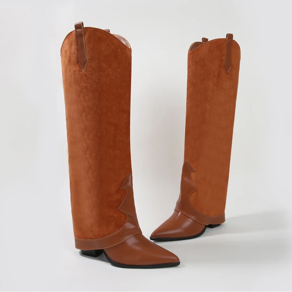 * Berness Camel Suedette Foldover Knee High 4” Boot - Picture 3 of 5